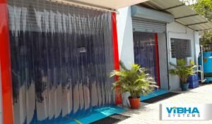 Durable PVC strip curtains for industrial environments.