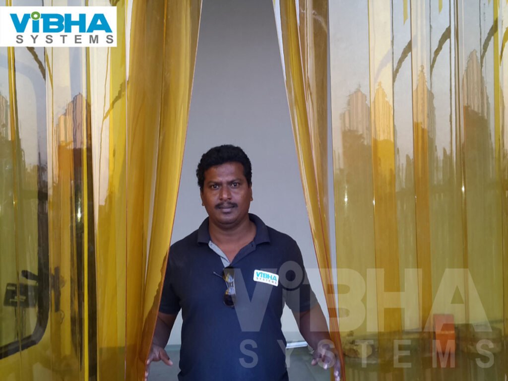 Energy-saving PVC strip curtains for temperature control.